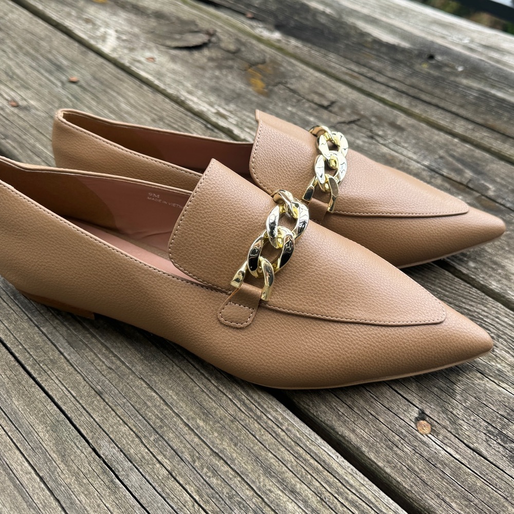 Pointed Toe Gold Buckle Black Flats by Paolo size 9